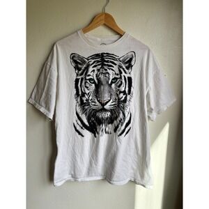 DOM Mens White Tiger Graphic T-Shirt Blue Eyes White 100% Cotton Tee Size 2XL